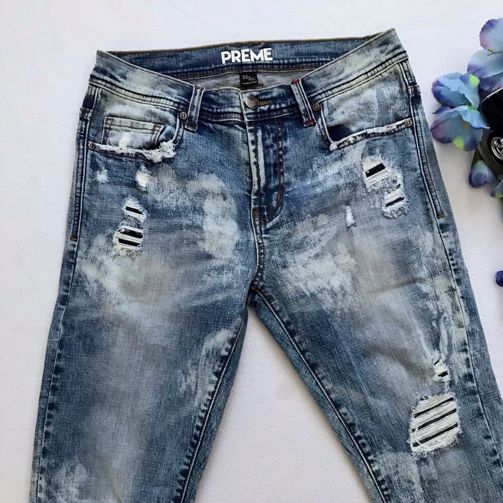 Preme NWOT Rip and Repair Light Wash Skinny Jeans Men 32 - Picture 3 of 9